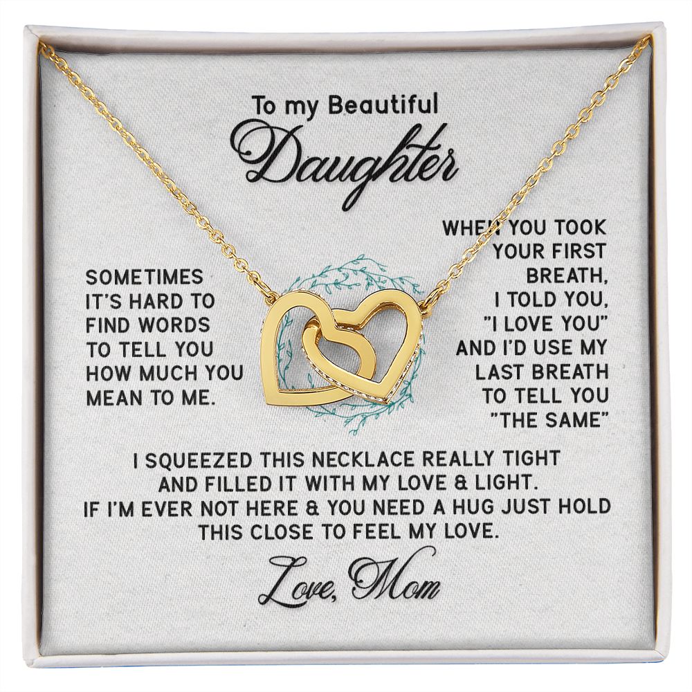 To My Beautiful Daughter Necklace from Mom, Mother to Daughter Gift, Gift for Daughter, Necklace for Daughter, Gift for Daughter from Mom, Daughter Gift from Mother 301 Interlocking Hearts Necklace