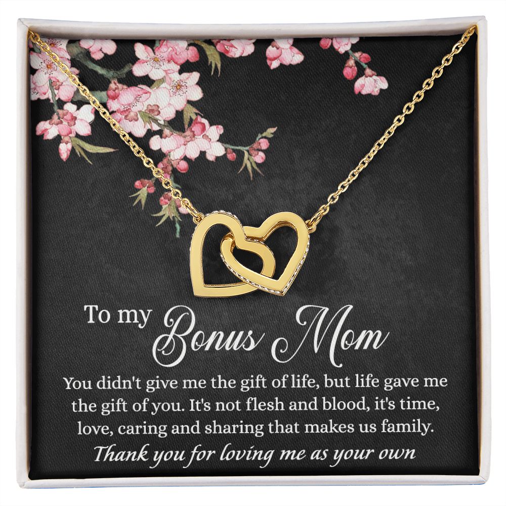 To My Bonus Mom Necklace, Gifts for Step Mom, Bonus Mom Necklace from Bonus Daughter Son, Necklaces for Women, Mothers Day Gift for Stepmom, Mother in Law Gift from Daughter in Law Interlocking Hearts Necklace