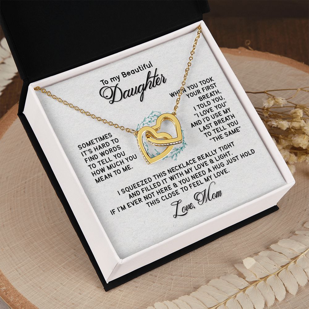 To My Beautiful Daughter Necklace from Mom, Mother to Daughter Gift, Gift for Daughter, Necklace for Daughter, Gift for Daughter from Mom, Daughter Gift from Mother 301 Interlocking Hearts Necklace