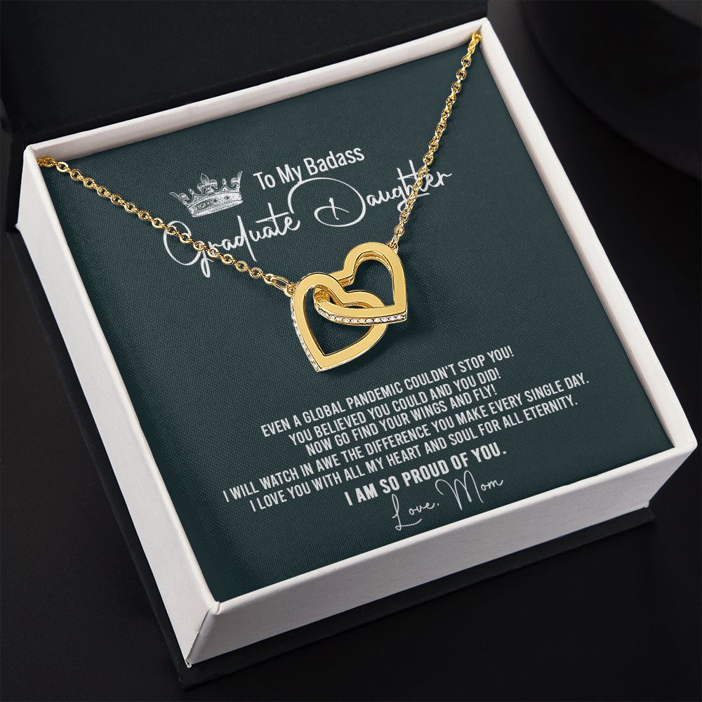 Badass Graduation Daughter Gift From Mom, Graduation Gift, Necklace Congrats Graduation Pendants Gift For Daughter, Daughter In law, Daughter Necklace From Mom Interlocking Hearts Necklace