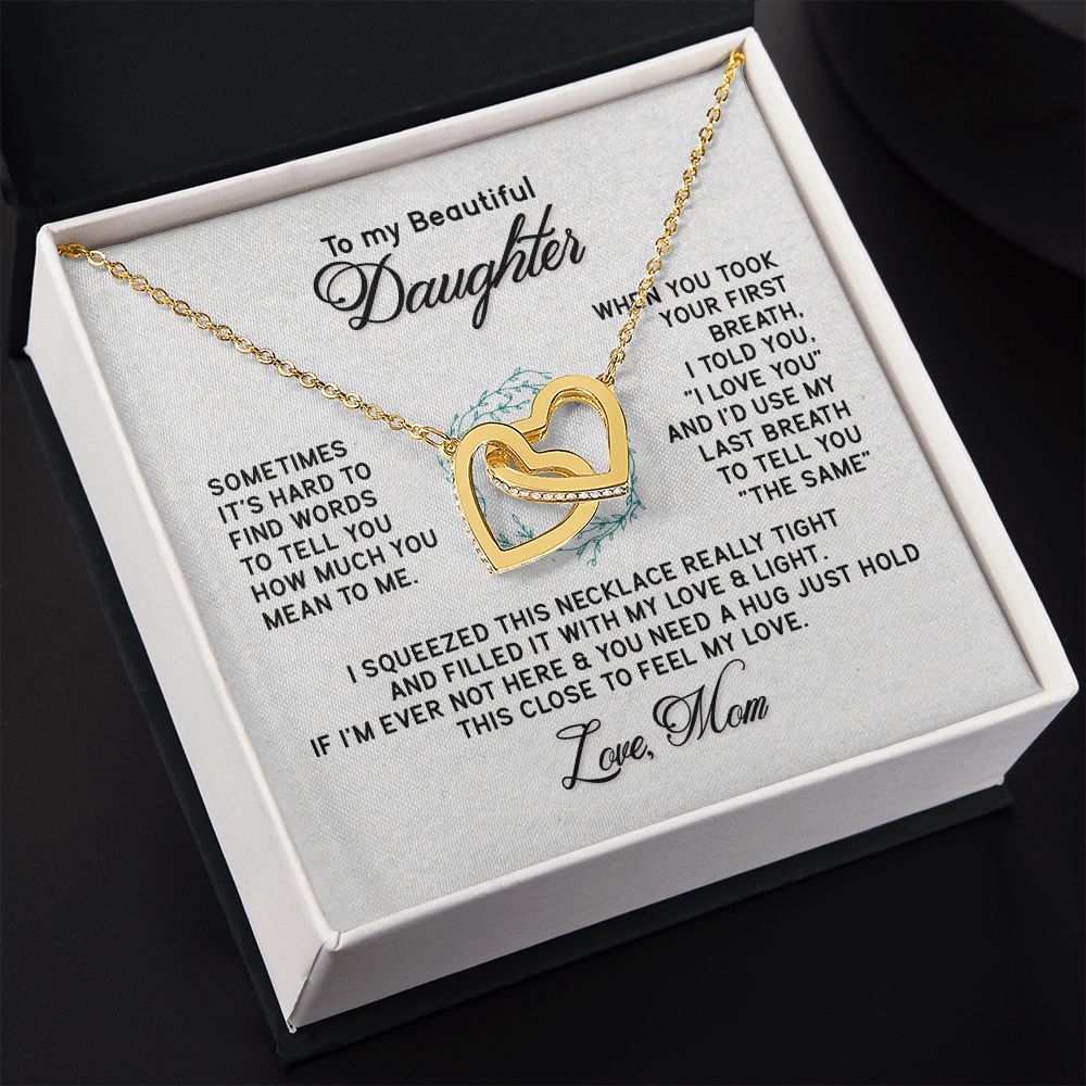 To My Beautiful Daughter Necklace from Mom, Mother to Daughter Gift, Gift for Daughter, Necklace for Daughter, Gift for Daughter from Mom, Daughter Gift from Mother 301 Interlocking Hearts Necklace