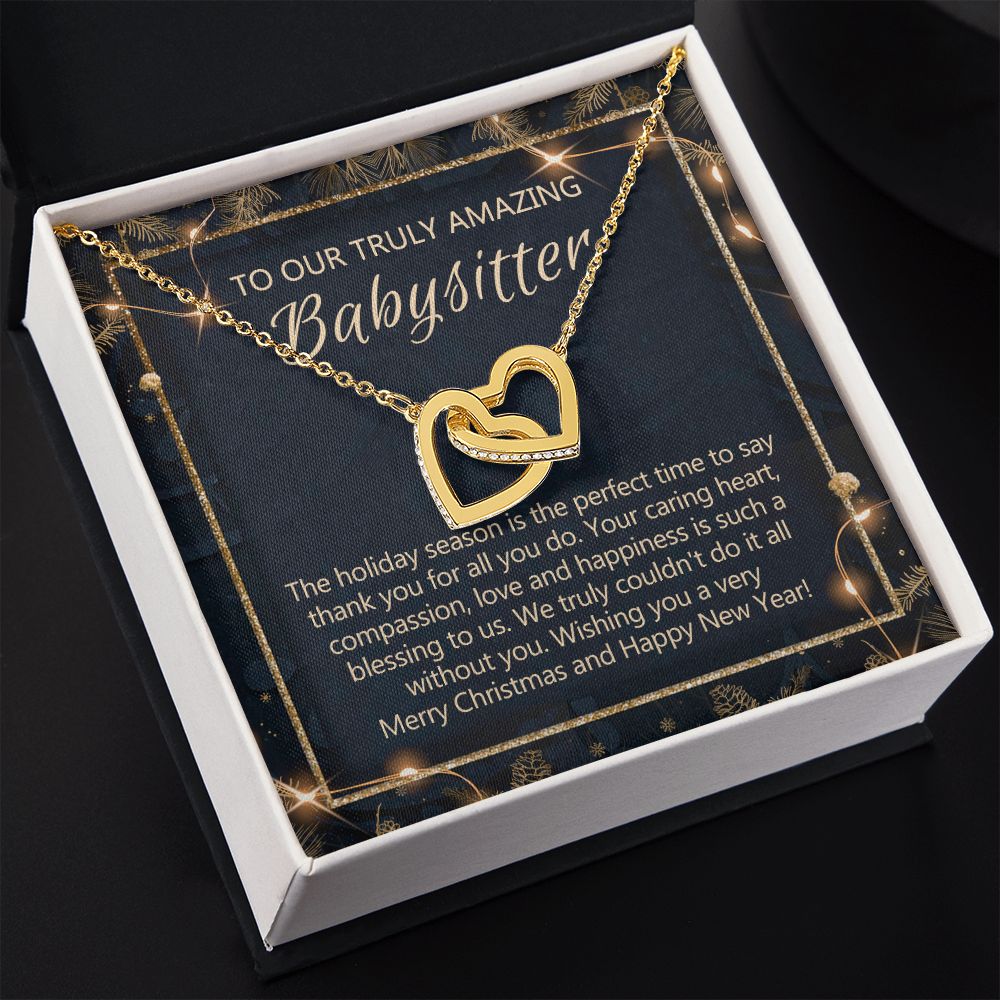Babysitter Christmas Necklace Gift, Babysitter Gift, Christmas Babysitter Gift from Family, Merry Christmas Day Gift, Holiday Gift, Babysitter Necklace for Women 301 Interlocking Hearts Necklace