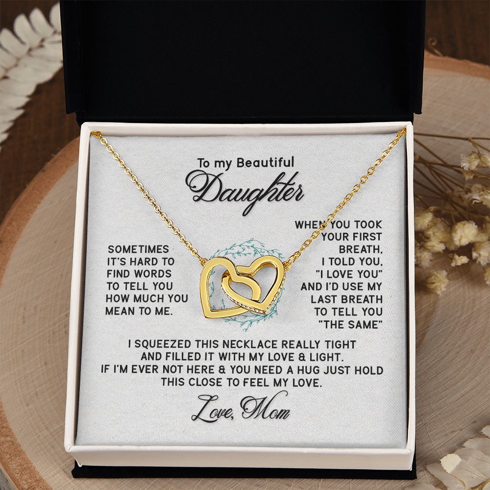 To My Beautiful Daughter Necklace from Mom, Mother to Daughter Gift, Gift for Daughter, Necklace for Daughter, Gift for Daughter from Mom, Daughter Gift from Mother 301 Interlocking Hearts Necklace