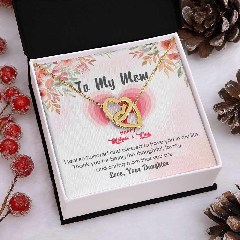 To My Mom Necklace Pendant Gift From Daughter And Happy Mother's Day Gift For Mom Birthday, Anniversary Thank You Interlocking Hearts Necklace