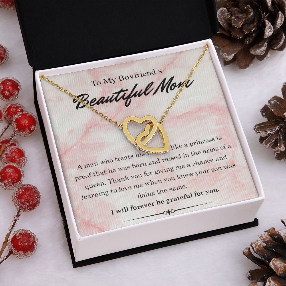 To My Boyfriend's Mom Gift, Birthday Gift For Boyfriend's Mom Necklace Mom Gifts Interlocking Hearts Necklace