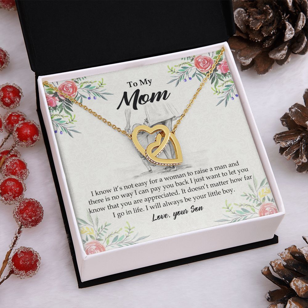 To My Mom Necklace Pendant Gift From Son And Happy Mother's Day Gift For Mom Birthday, Anniversary Your Little Boy Interlocking Hearts Necklace