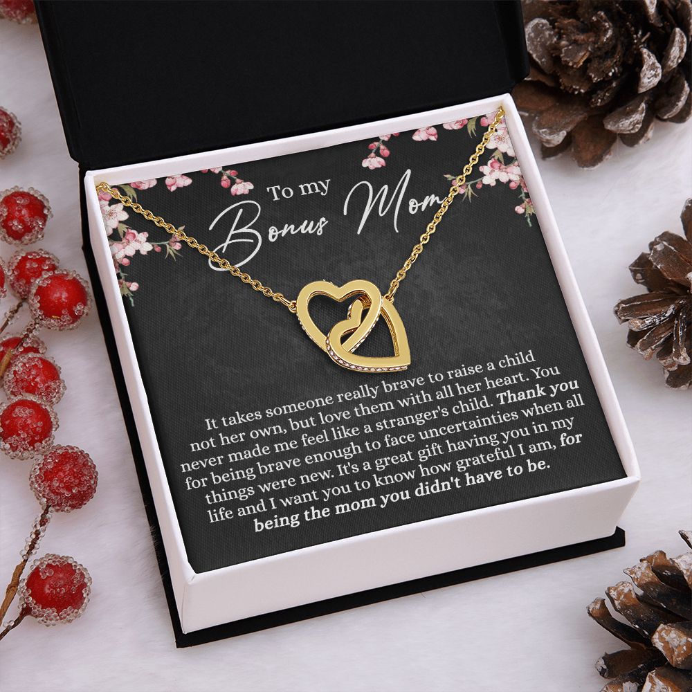 To My Bonus Mom Necklace, Bonus Mom Gift, Step Mom Necklace, Step Mother Gift from Bride, Step Mom Gift for Christmas, Birthday and Mother's Day from Bonus Daughter Son Interlocking Hearts Necklace