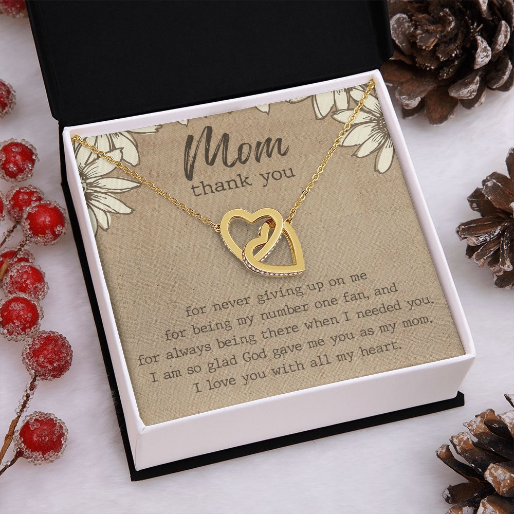 Thank You Gift For Mom, Gifts For Mother, Gifts For Mom From Daughter, Affordable Gifts For Mom, Birthday Gift Ideas For Mom From Daughter Interlocking Hearts Necklace
