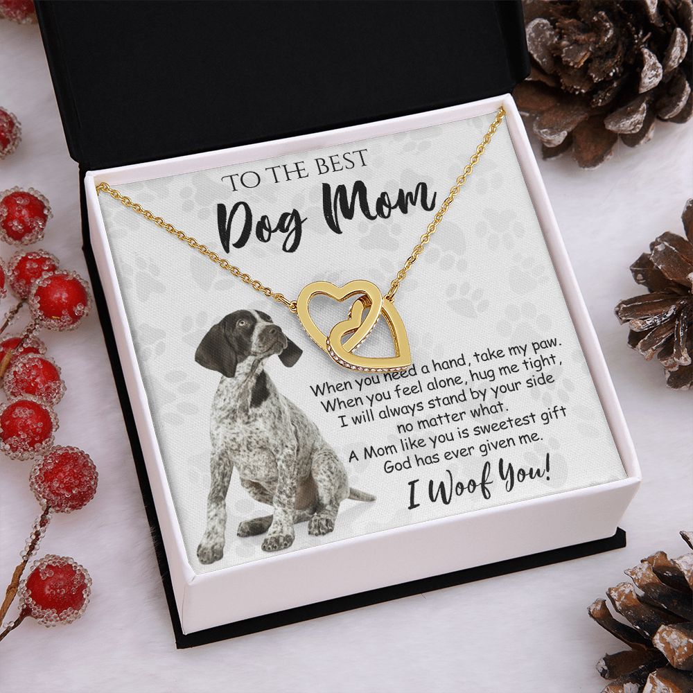 To The Best German Shorthaired Pointer Dog Mom Knot Necklace Mother's Day Gift , I Woof You Quote Gift Card, Message Card Jewelry For Dog Lovers, Necklace For Mom Interlocking Hearts Necklace