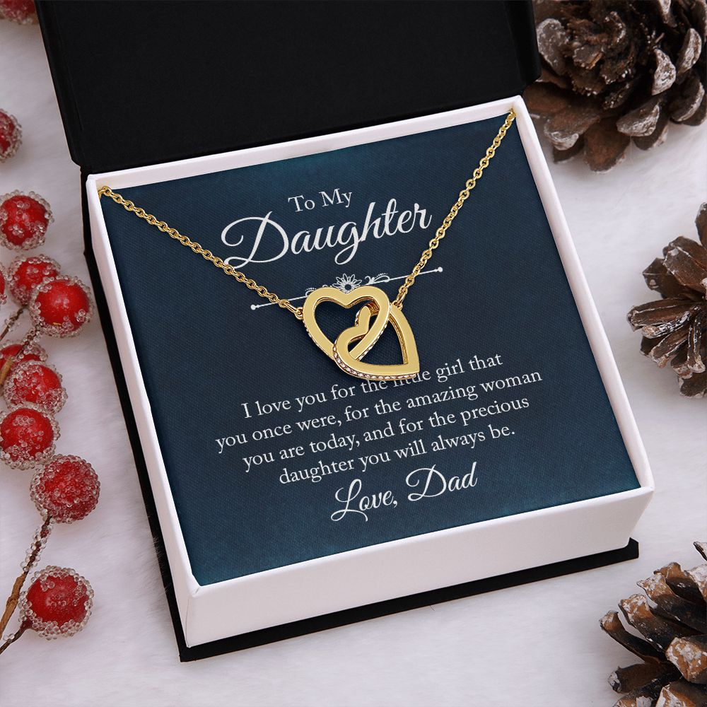 To My Daughter Necklaces Pendants - Father and Daughter Necklace - Gift from Daddy - Luxury Necklace Silver On Birthday, Anniversary - Includes Gift Box Interlocking Hearts Necklace