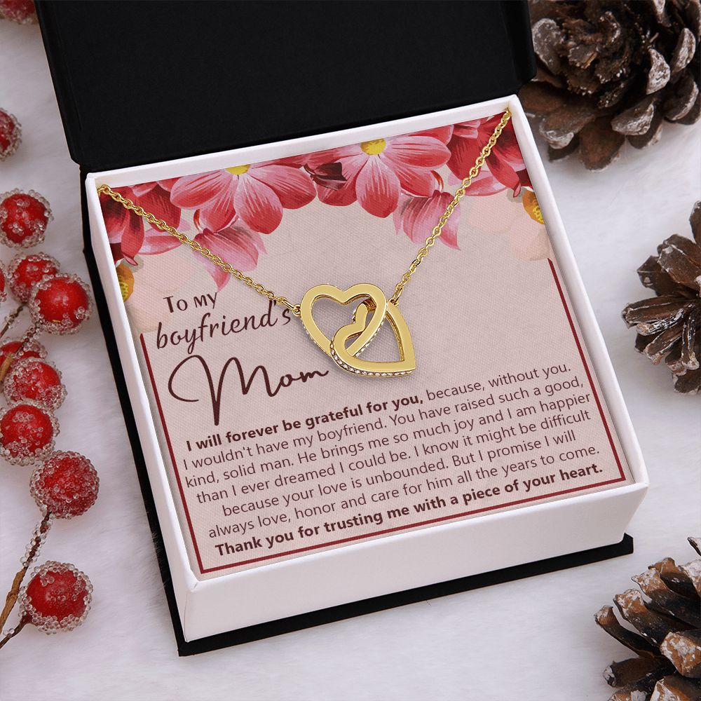 To My Boyfriend's Mom Necklace Jewelry Gift, Mother's Day Gift, Birthday Gift For Boyfriend's Mom, Boyfriend's Mom Meaningful Gift Interlocking Hearts Necklace