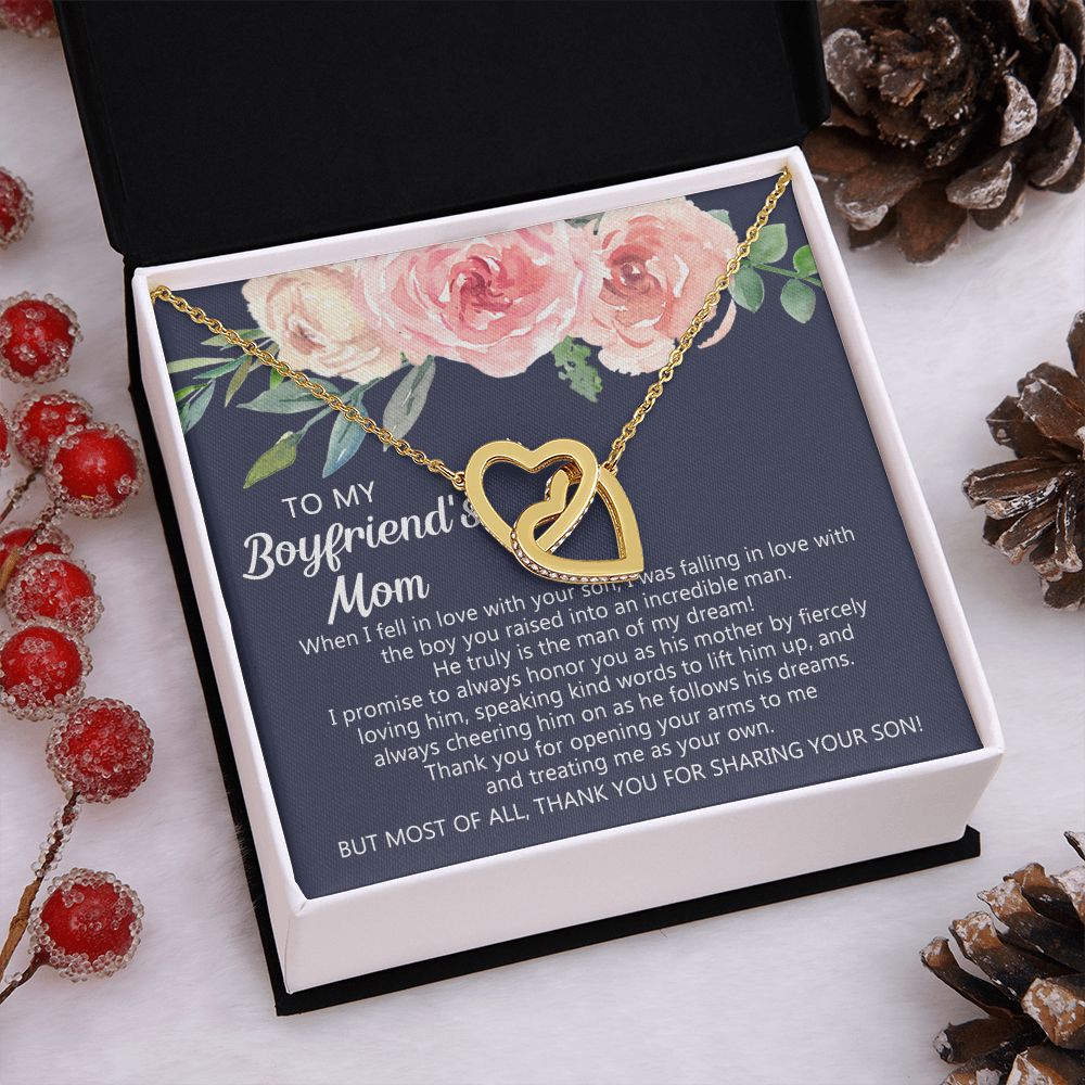 Personalized Gift for Boyfriends Mom, Boyfriends Mom Gift, Message Card Jewelry, To My Boyfriend's Mom Necklace with Message Card, Birthday Mother's Day Necklace for Boyfriend Mother Interlocking Hearts Necklace