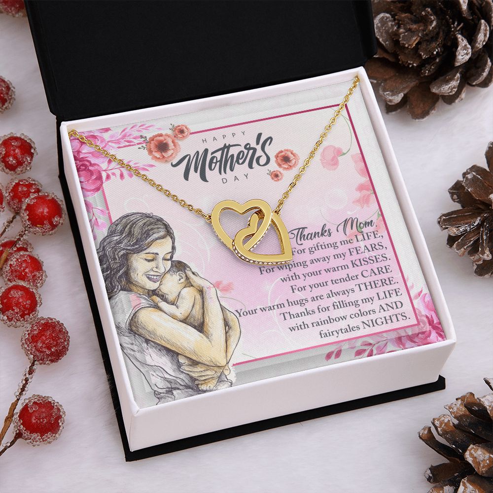 To My Mom, Mother Necklace Pendant Gift From Daughter Or Son Thanks Mom For Gifting Me Life With Message Card Gift For Mom Interlocking Hearts Necklace