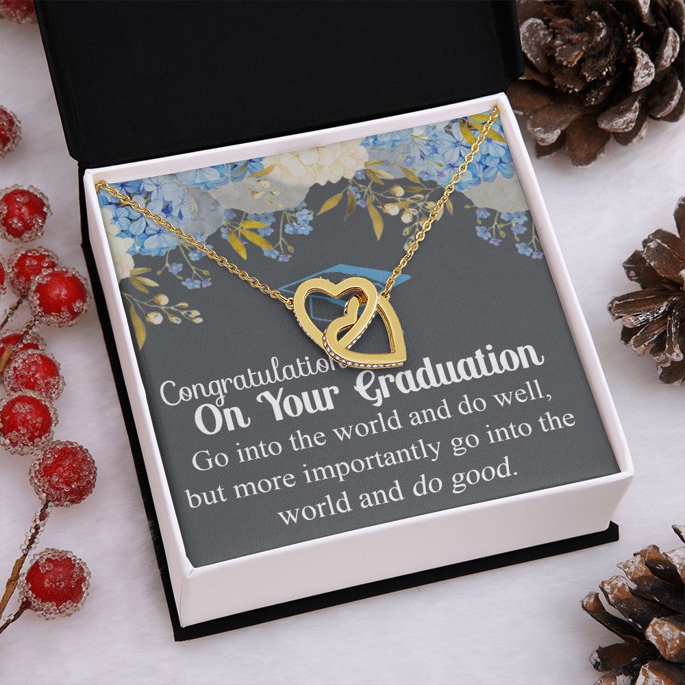 Graduation Gift Necklace For Girls, Graduation Jewelry, College, High School Congrats Graduation Pendants Gift For Daughter, Granddaughter, Niece, Sister Interlocking Hearts Necklace