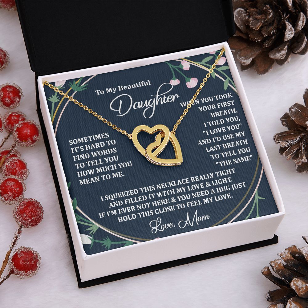 To My Daughter Gift Necklace from Mom, Mother and Daughter Necklace for Girls, Mother Daughter Gift Ideas, Jewelry Pendant Interlocking Hearts Necklace