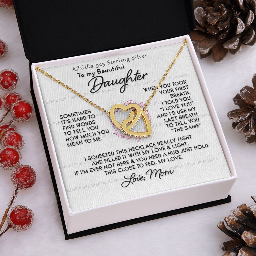To My Daughter Necklace With Box Card Gift for Daughter Pendant Jewelry Birthday Gift For Her From Mom Mother Gift For Daughter Jewelry for Daughter from Mom Interlocking Hearts Necklace