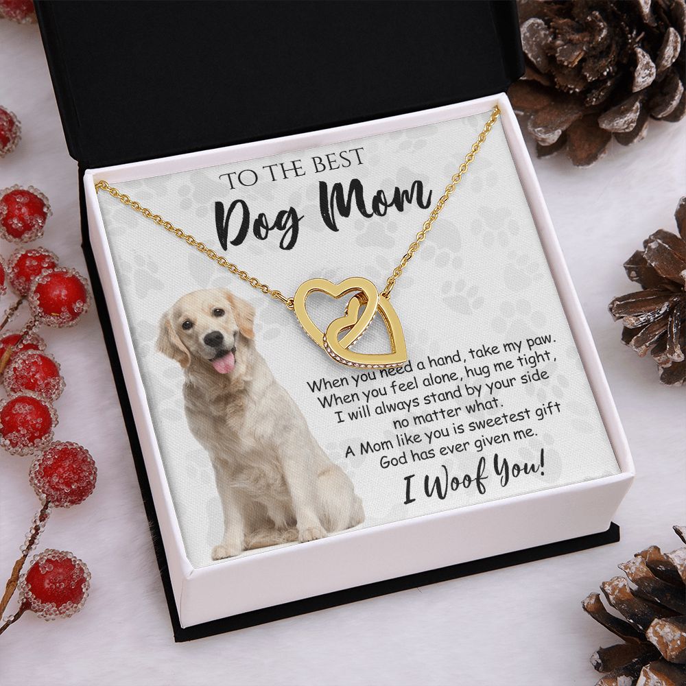 To The Best Golden Retriever Dog Mom Knot Necklace Mother's Day Gift , I Woof You Gift Card, Message Card Jewelry For Dog Lovers, Necklace For Mom Interlocking Hearts Necklace