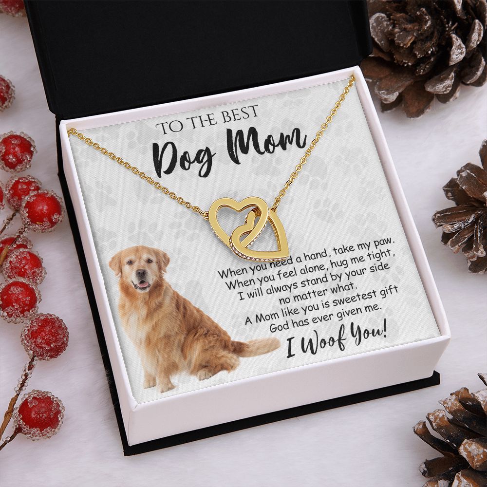 To The Best Golden Retriever Dog Mom Knot Necklace Mother's Day Gift , I Woof You Quote Gift Card, Message Card Jewelry For Dog Lovers, Necklace For Mom Interlocking Hearts Necklace