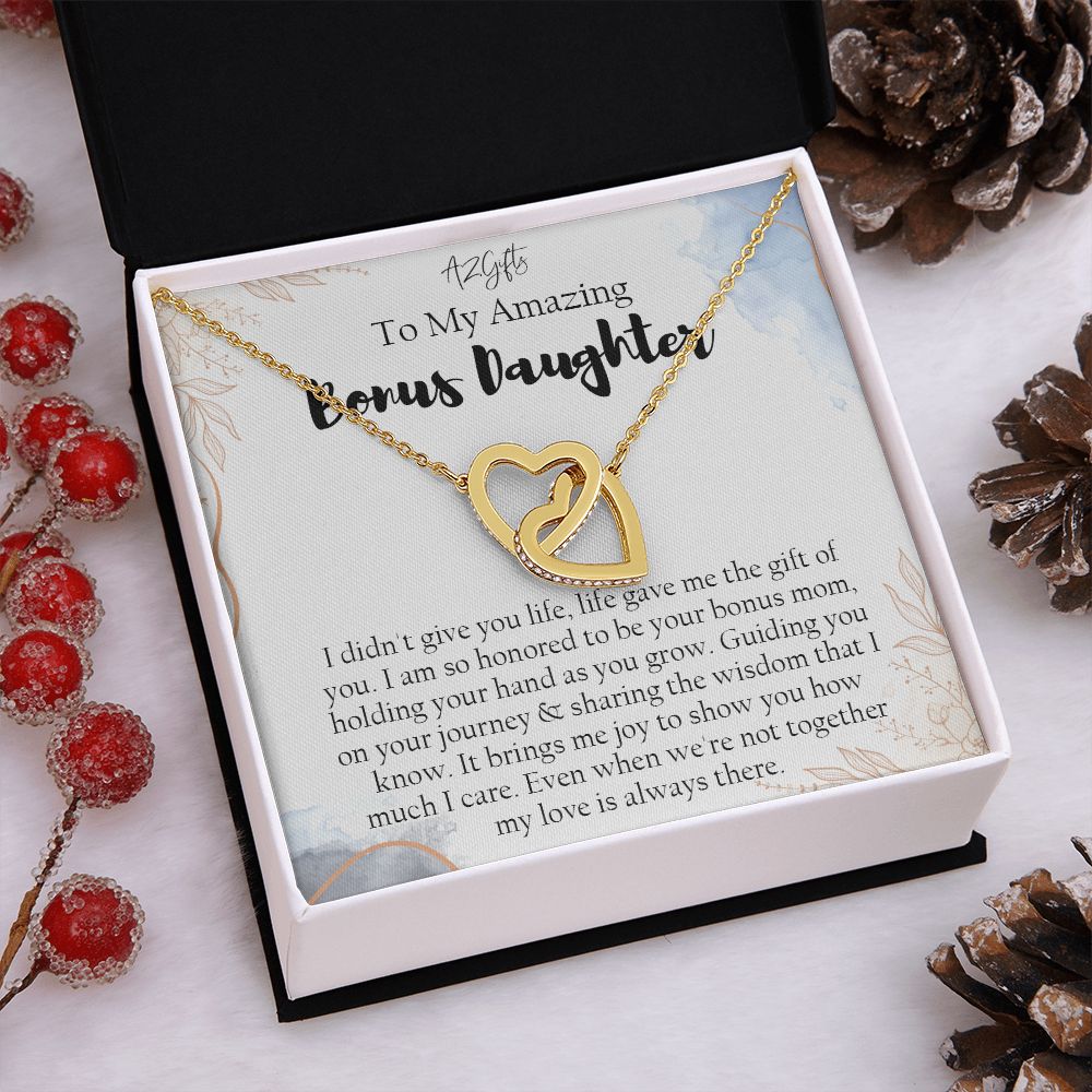 Bonus Daughter Gifts From Stepdad, Step Daughter Gifts From Stepmom, Stepdaughter Gifts From Stepdad, Father Stepdaughter Necklace, To My Bonus Daughter Necklaces, Christmas Gifts For Bonus1 Interlocking Hearts Necklace