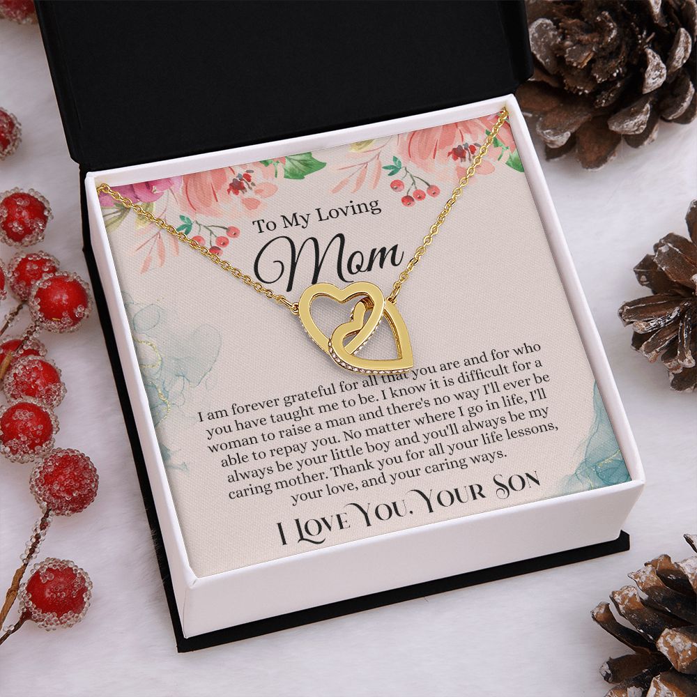 To My Loving Mom Necklace, Mom Gift From Son, Mom Necklace, Gift For Mom From Son, Mom Mother's Day Gift From Son, Mom Birthday Gift From Son, To My Mom Gift, Necklace for Women Interlocking Hearts Necklace