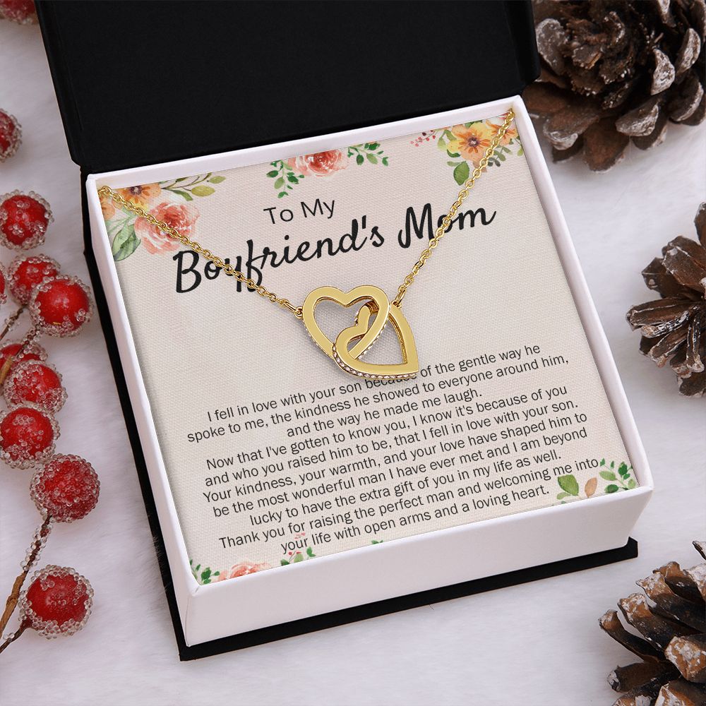 To My Boyfriend's Mom Necklace Pendant Jewelry Gift for Boyfriend's Mom on Mothers Day Birthday Present Jewelry Gift Box for Boyfriend's Mom Gift Necklace for Women Interlocking Hearts Necklace