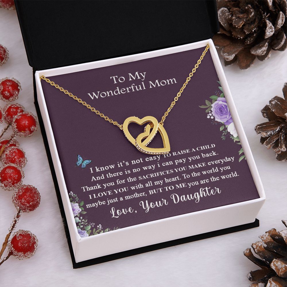 Mom Necklace Gifts for Mom from Daughter to Mom Gifts for Mothers Day from Daughter, To My Mom Necklace from Daughter to Mom Birthday Gifts Necklace with Message Card and Gift Box2231 Interlocking Hearts Necklace