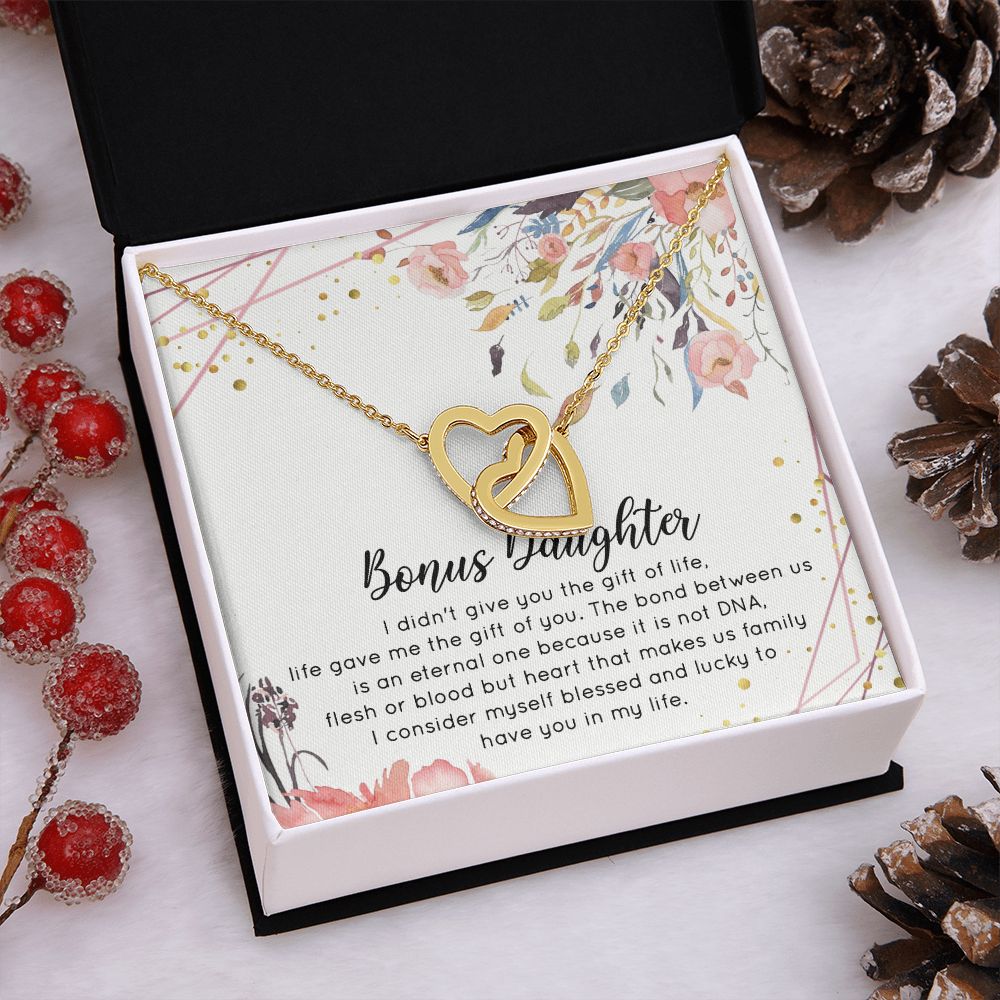 Bonus Daughter Gifts From Stepdad, Step Daughter Gifts From Stepmom, Stepdaughter Gifts From Stepdad, Father Stepdaughter Necklace, To My Bonus Daughter Necklaces, Christmas Gifts For Bonus2 Interlocking Hearts Necklace