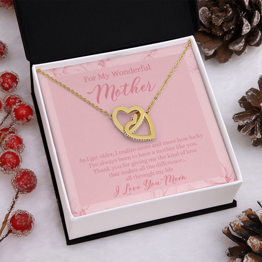 To My Wonderful Mother Necklace Message Card, Gift Box for Mom Birthday Gift From Daughter Mothers Day Necklace for Mom Gift From Daughter Mom Gifts For Wedding Mom Thank You Gift For Mom Interlocking Hearts Necklace