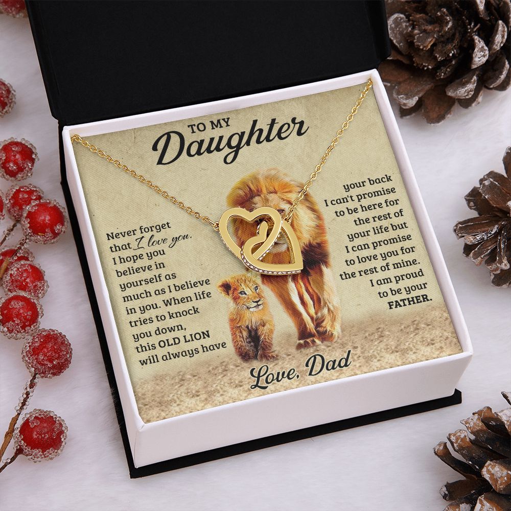 To My Daughter from Dad Old Lion Necklace Jewelry for Women Birthday Valentine Interlocking Hearts Necklace