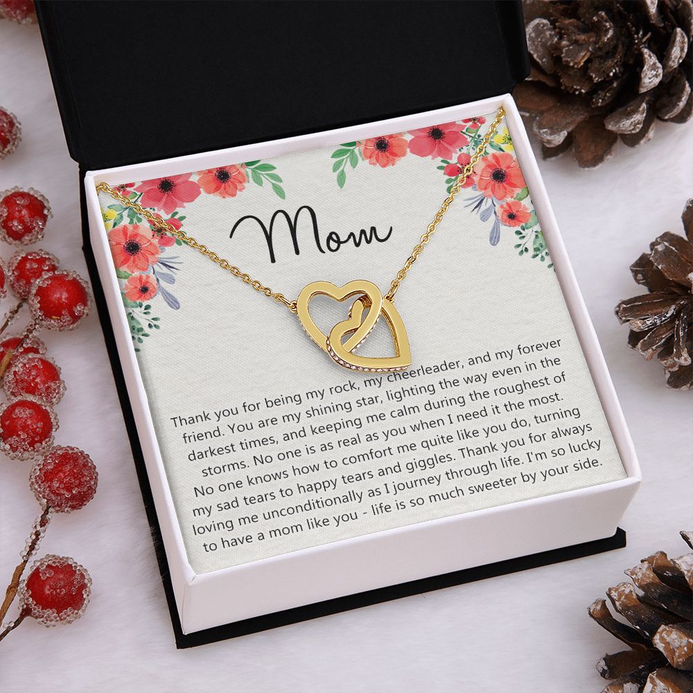 To My Mom Gift Necklace for Mother Daughter Jewelry, Thank You Mom Gift, Gift for Mom from Daughter to Mother Necklace Pendant Jewelry Box for Mom on Mother's Day Birthday Interlocking Hearts Necklace