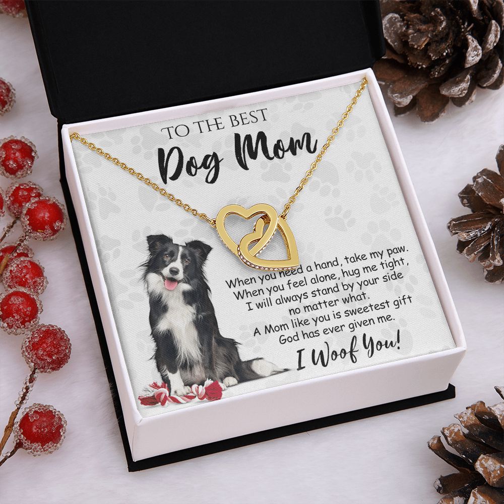To The Best Border Collie Dog Mom Knot Necklace Mother's Day Gift , I Woof You Quote Gift Card, Message Card Jewelry For Dog Lovers, Necklace For Mom Interlocking Hearts Necklace