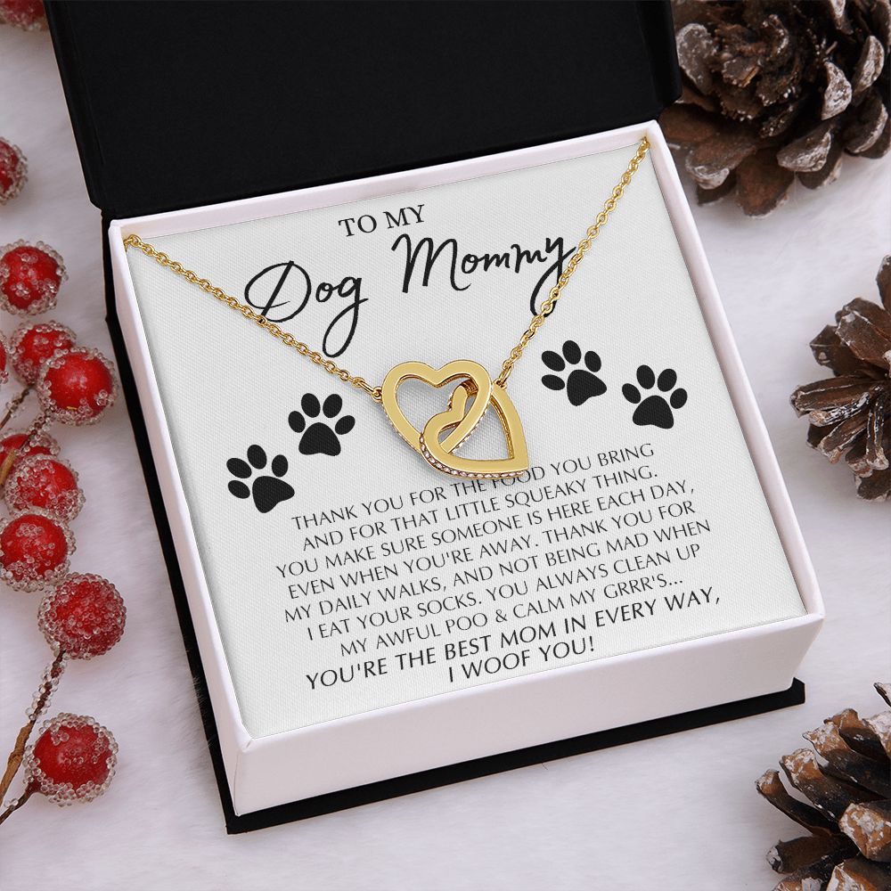 To My Dog Mommy Gift For Dog Mom on Mothers Day Dog Owner Gift Do Sterling Silver Joined Hearts Necklace Gift Set Interlocking Hearts Necklace