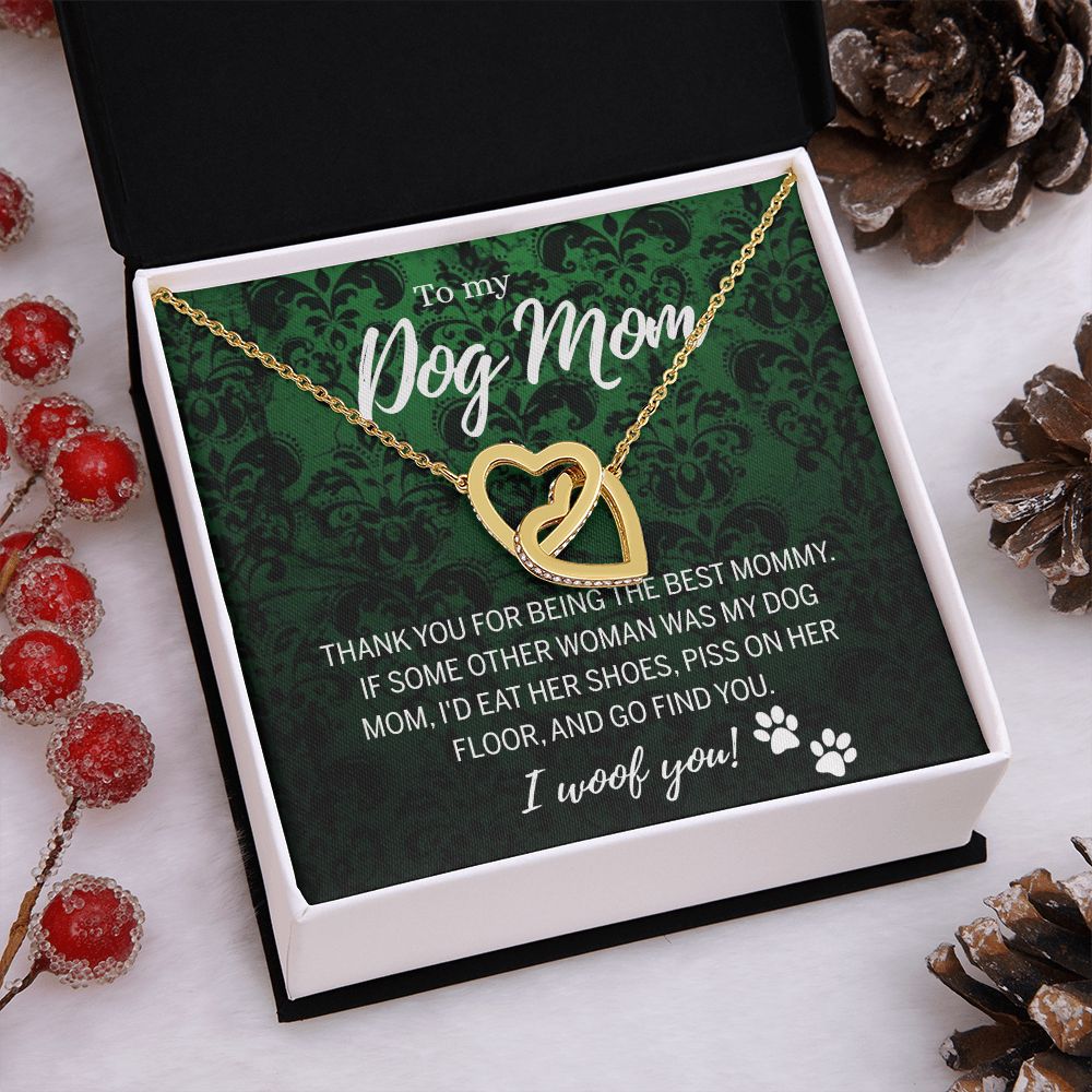 To My Dog Mom Necklace with Message Card Mother's Day Gift for Dog Mom Dog Mom Gift Dog Mom Mothers Day Necklace for Dog Mom Mother Birthday Gift Dog Lover Necklace for Women Interlocking Hearts Necklace