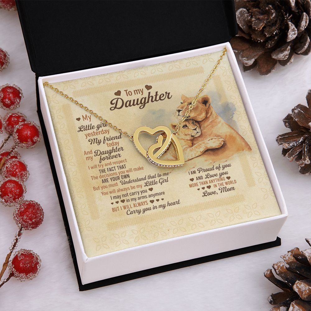 To My Daughter Alluring Beauty Necklace from Mom Lion Little Girl Proud of You Interlocking Hearts Necklace