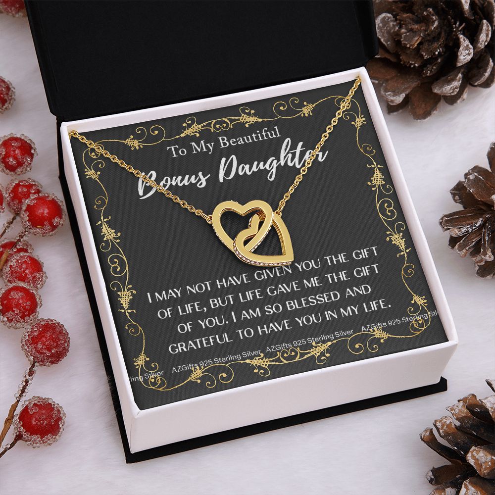 Personalized Jewelry Gift - To My Bonus Daughter - Love Knot Necklace, Step daughter, Adopted daughter, daughter in law gift, future daughter, Gift from step dad Interlocking Hearts Necklace