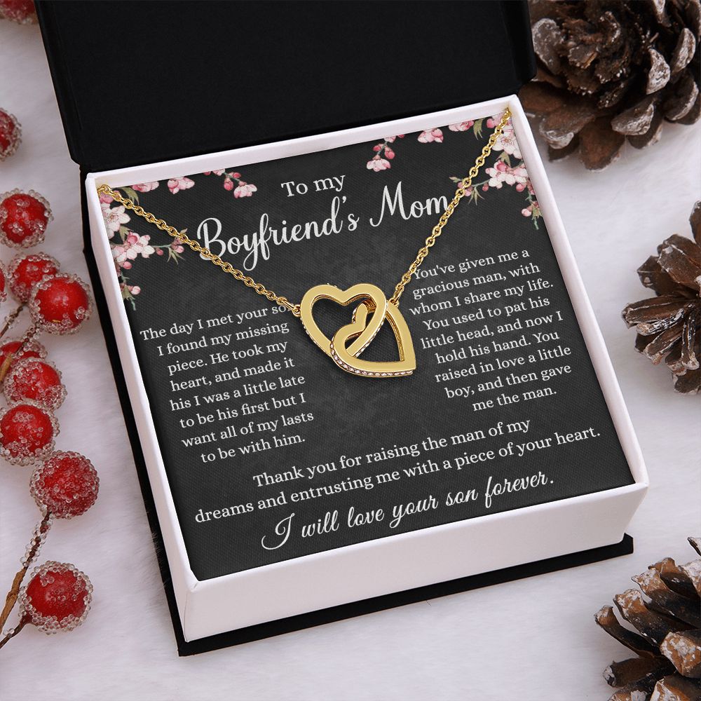 To My Boyfriends Mom Necklace - Jewelry Gifts For Boyfriends Mom, Mothers Day Gifts For Boyfriend'S Mom, To My Boyfriends Mom Gifts On Birthday,Mothers Day Thanksgiving, Valentines Interlocking Hearts Necklace