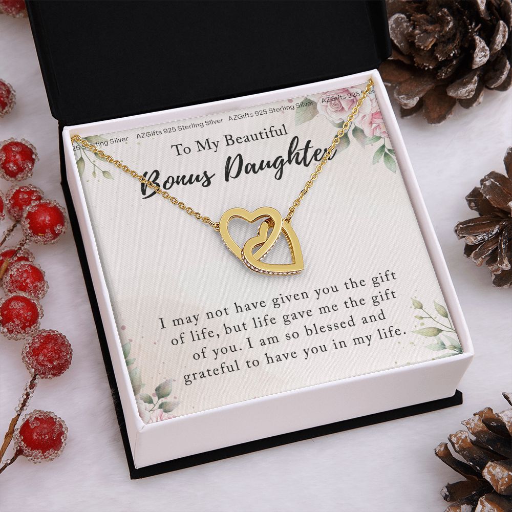 Personalized Gift - To My Bonus Daughter - Interlocking Hearts Necklace, Step daughter, Adopted daughter, daughter in law gift, future daughter, from step dad Interlocking Hearts Necklace