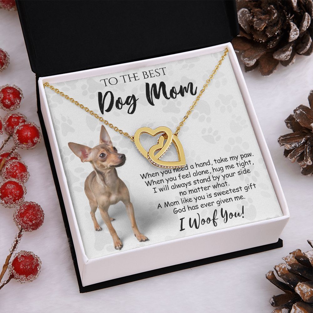 To The Best Chihuahua Dog Mom Knot Necklace Mother's Day Gift , I Woof You Quote Gift Card, Message Card Jewelry For Dog Lovers, Necklace For Mom Interlocking Hearts Necklace
