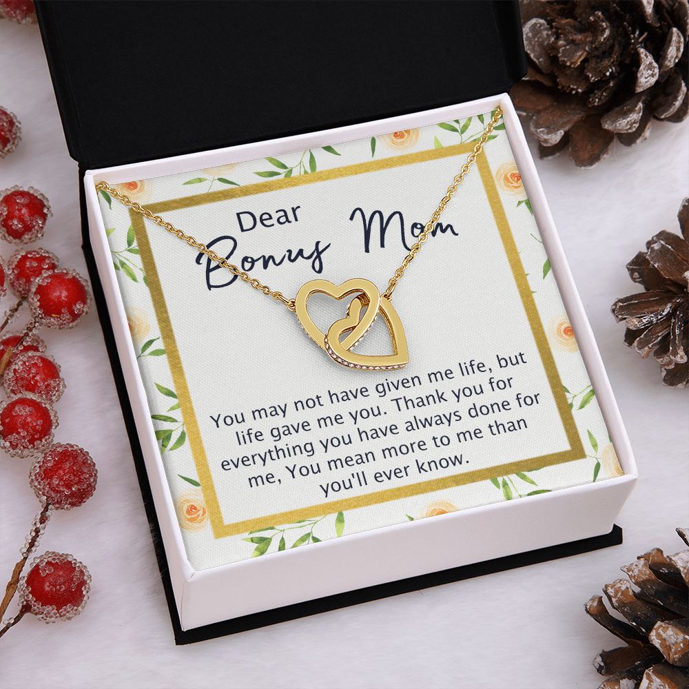 Bonus Mom Gifts, To My Bonus Mom Necklace, Bonus Mom Jewelry, Necklace for Bonus Mom, Step Daughter To Stepmother Necklace, Step Mom Necklace for Women Step Mom Mothers Day Jewelry Interlocking Hearts Necklace