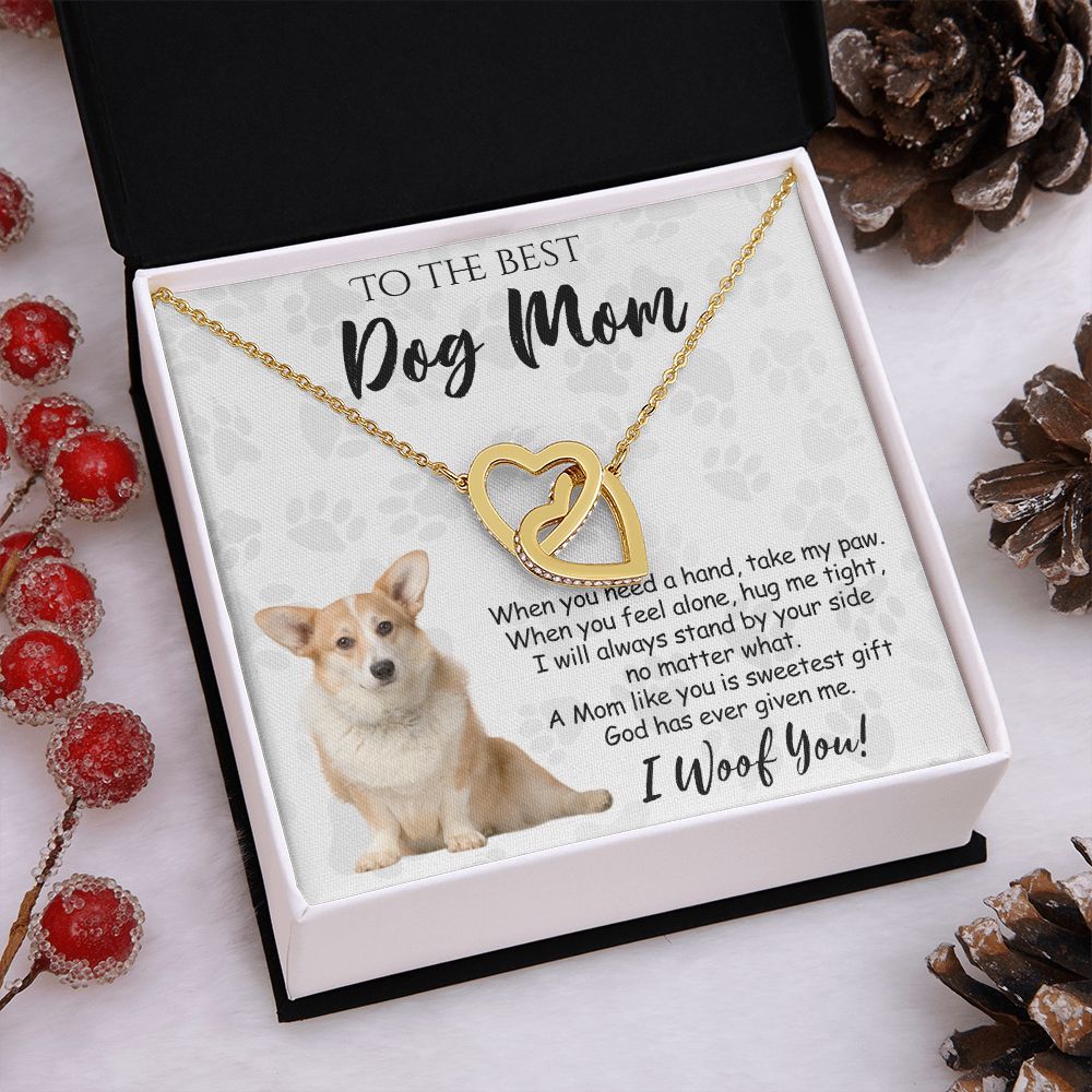 To The Best Corgi Dog Mom Knot Necklace Mother's Day Gift , I Woof You Quote Gift Card, Message Card Jewelry For Dog Lovers, Necklace For Mom Interlocking Hearts Necklace