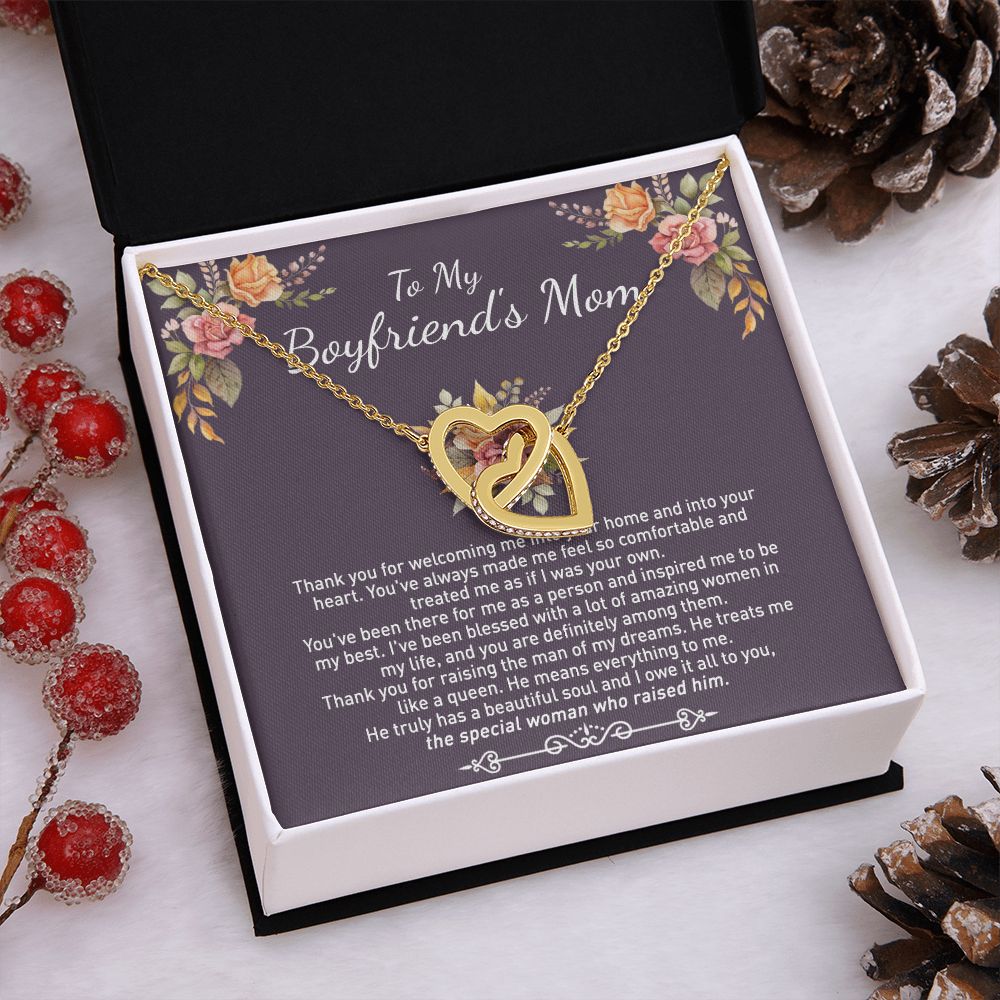 To My Boyfriend's Mom Necklace Gift For Boyfriend's Mom Thank You For Welcoming Pendant Jewelry Mothers Day Present Gift for Boyfriend's Mom Necklace for Boyfriend's Mom Gift Interlocking Hearts Necklace
