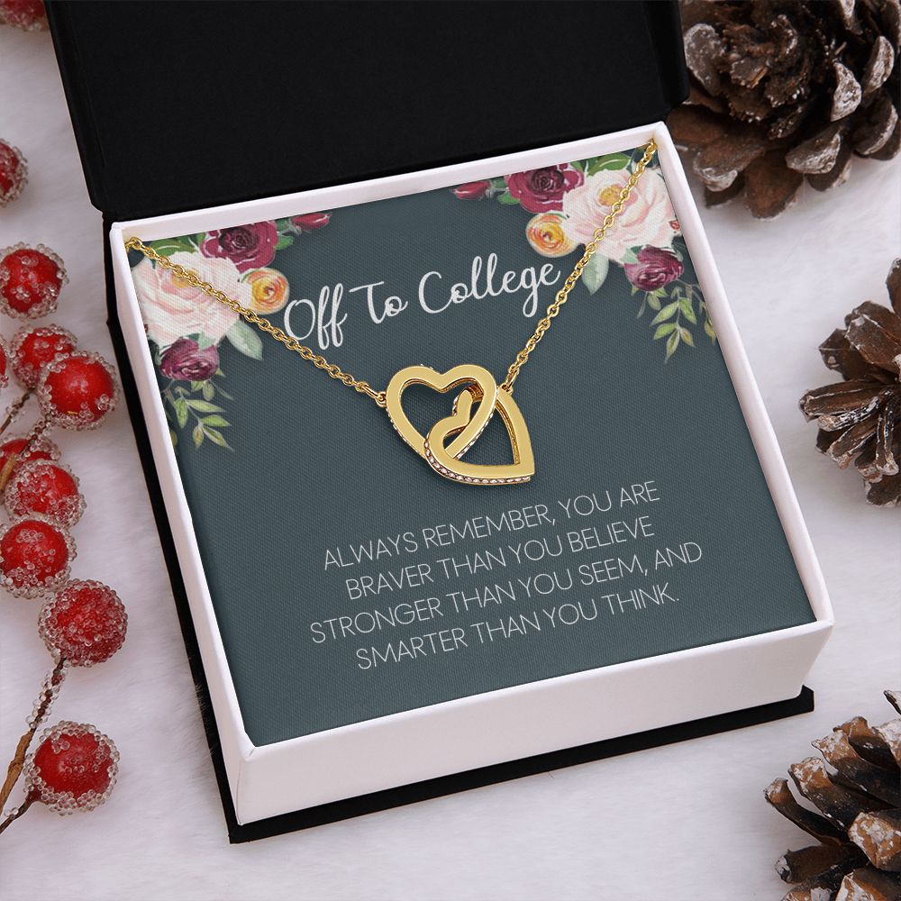 Off To College Necklace, Graduation Gifts For for Girl Congrats Graduation Pendants Gift For Daughter, Granddaughter, Niece, Sister Interlocking Hearts Necklace