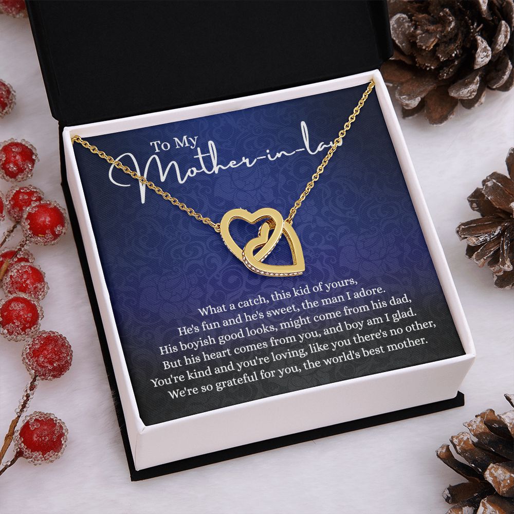 To My Mother in Law Necklace, Gift for Mother in Law Jewelry Box, Gift Card, Necklace for Mother in Law Jewelry Gift to My Mother-in-law on Wedding Day Mother's day gift for Mother in Law Interlocking Hearts Necklace