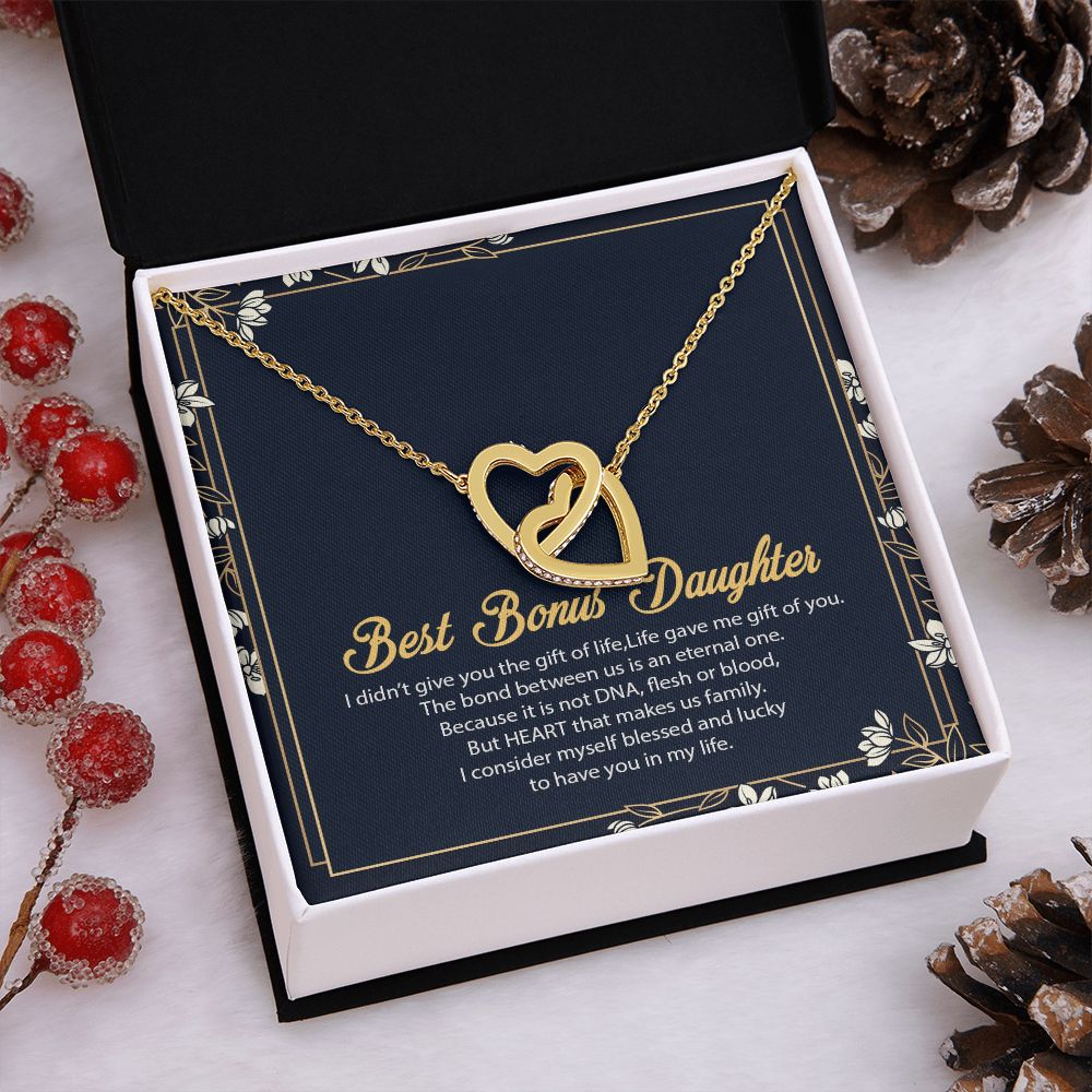 Bonus Daughter Gifts From Stepdad, Step Daughter Gifts From Stepmom, Stepdaughter Gifts From Stepdad, Father Stepdaughter Necklace, To My Bonus Daughter Necklaces, Christmas Gifts For Bonus8 Interlocking Hearts Necklace
