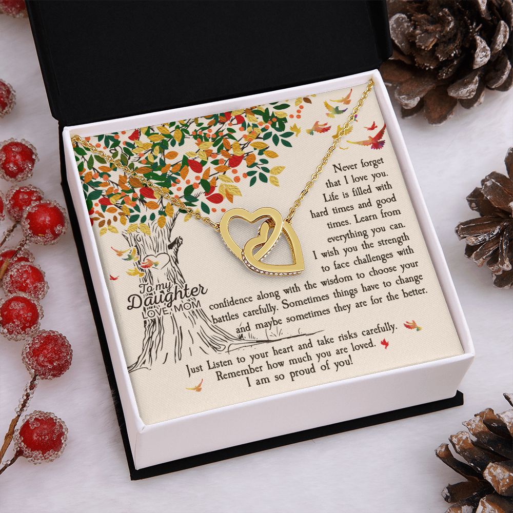 To My Daughter Necklace Pendant Gift From Mom Tree Revised I Am So Proud Of You With Message Card Gift Box Gift For To Daughter, Daughter In Law On Birthday Anniversary Interlocking Hearts Necklace