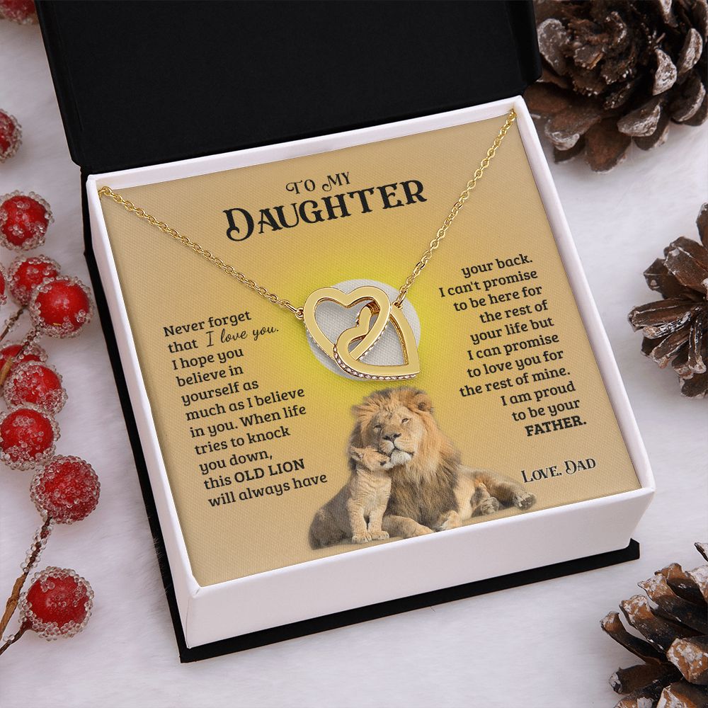 To My Daughter from Dad Old Lion Necklace Jewelry for Women Birthday Valentine Interlocking Hearts Necklace