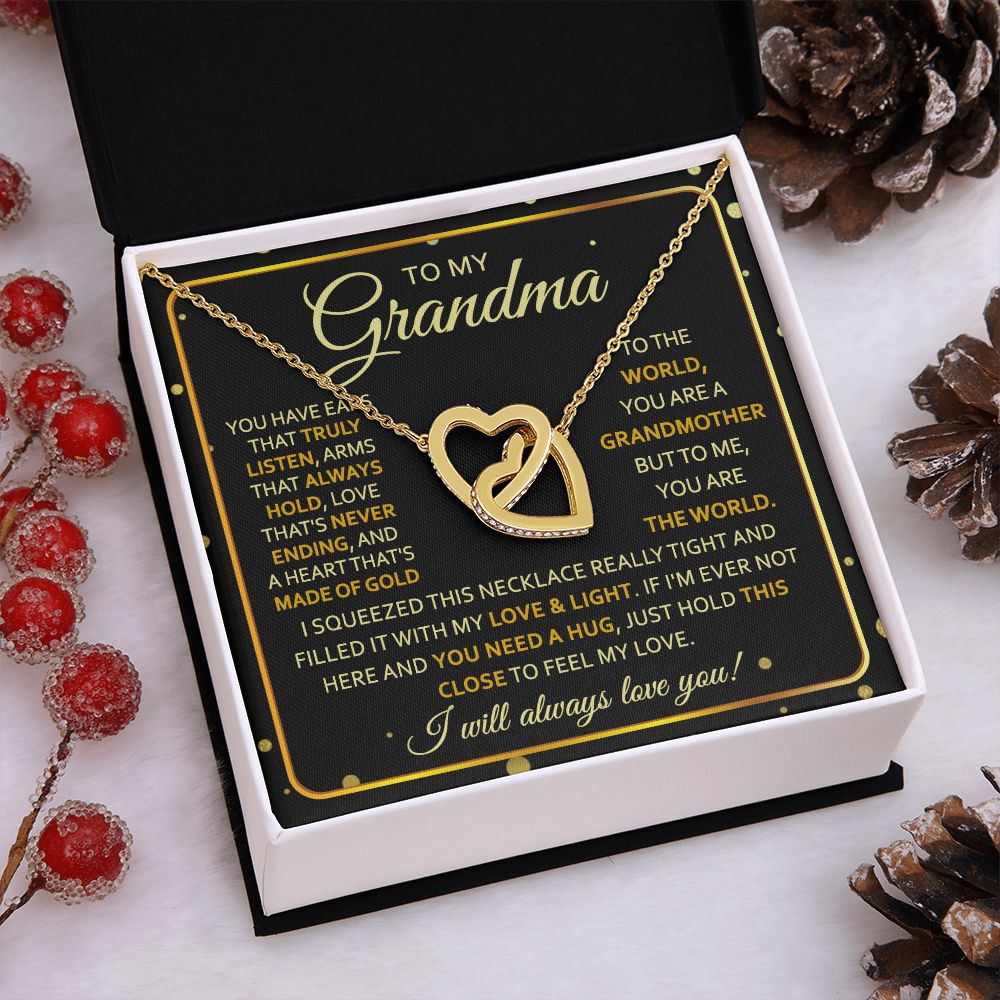 To My Grandma Necklace, Gift for Grandmother Necklace, Mothers Day Gift For Grandma Nana, Grandma Jewelry From Grandchildren GrandKids , Jewelry Box Gift For Grandma Grandmother7 Interlocking Hearts Necklace