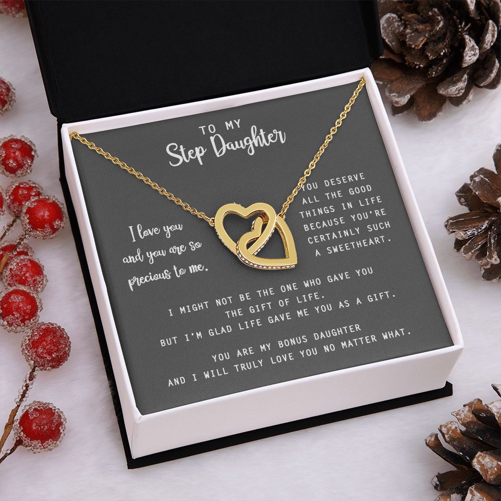 to My Step Daughter Necklace from Stepdad Bonus Daughters Birthday Xmas Congrats (1) Interlocking Hearts Necklace