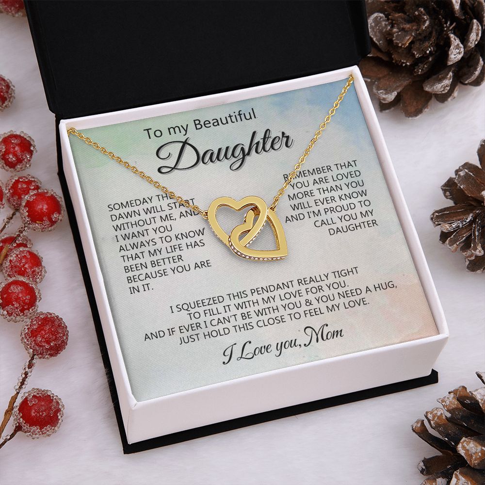 Jewelry Pendant Present for Daughter, To My Daughter Gift Necklace from Mom, Mother Daughter Gift Ideas, Birthday Christmas Gift Graduation Gifts for Daughters, Mother and Daughter Necklace 14 Interlocking Hearts Necklace