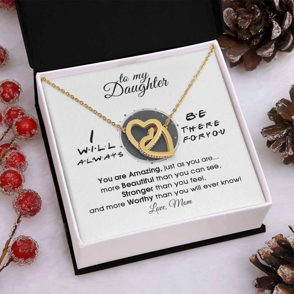 Mother Daughter Gift Ideas, To My Daughter Gift Necklace from Mom, Jewelry Pendant Present for Daughter, Birthday Christmas Gift Graduation Gifts for Daughters, Mother and Daughter Necklace 33 Interlocking Hearts Necklace